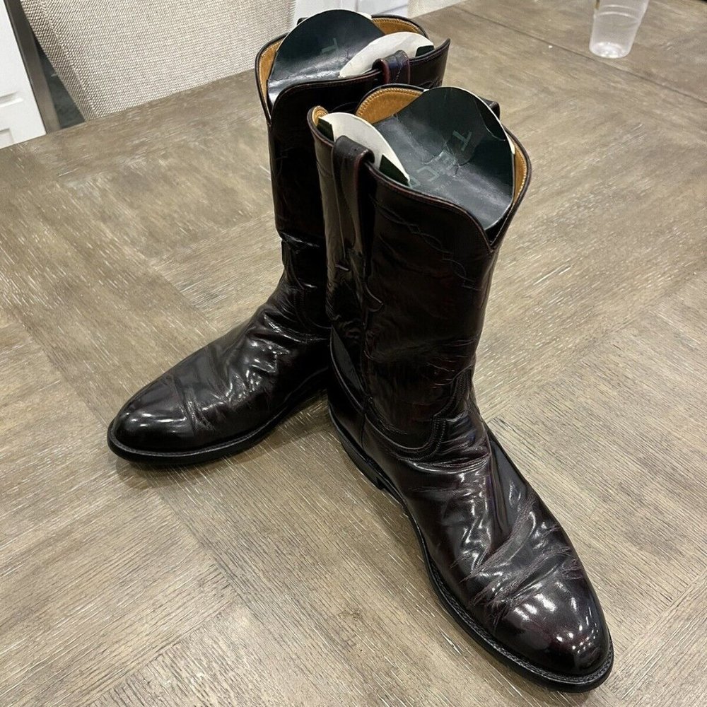 Lucchese Classic's Men's Black Cherry Ropers Size 11D - Vibram Sole Savers